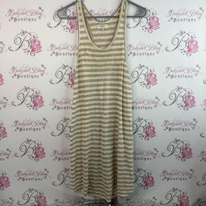 Community Aritzia dress stripes 100% Linen Striped Tank  tan beige cream white